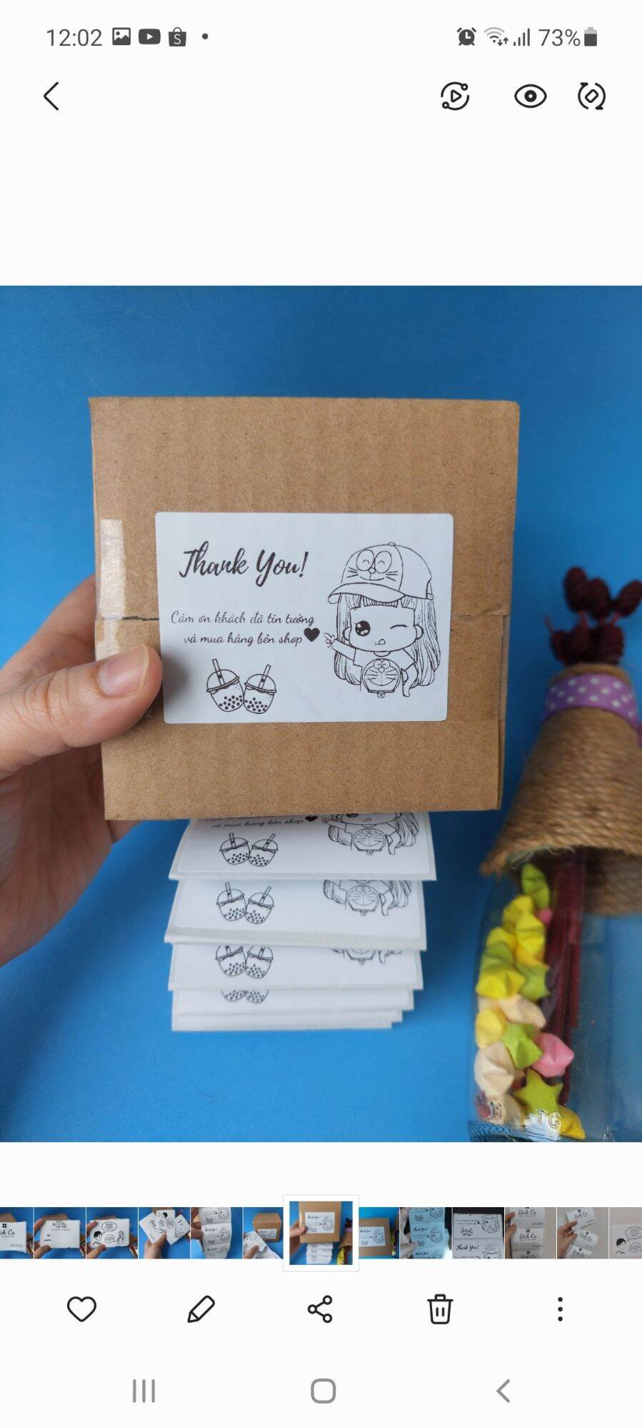 Combo 100 Tem Dán Decal Thank You Hình Doraemon Kích Thước 7x5cm