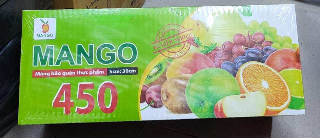 Màng bọc thực phẩm pe,có sẵn dao cắt (Mango 450) size 30cm