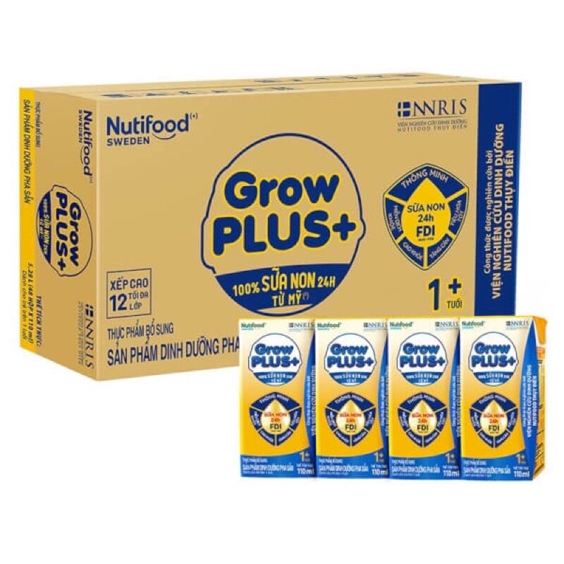 Lốc 4 hộp sữa bột pha sẵn Nuti Growplus vàng 180ml