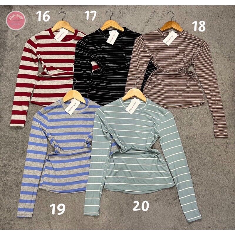 Combo 3 áo thun tay dài cổ tròn sọc body dáng dài