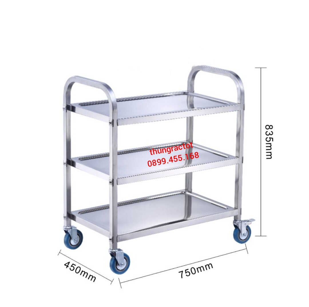 Xe đẩy thức ăn inox 3 tầng