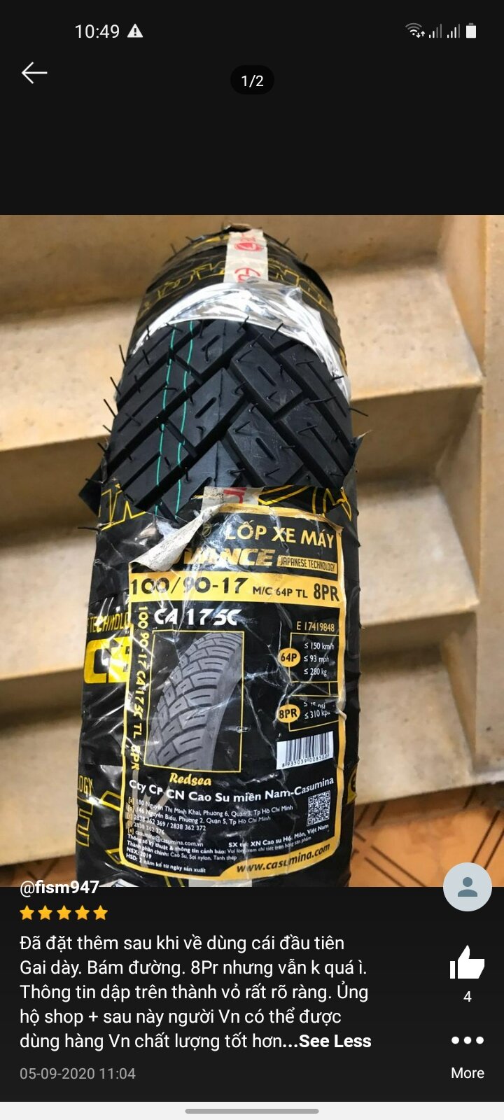 Vỏ xe 100/90-17 tl không ruột gai 4road
