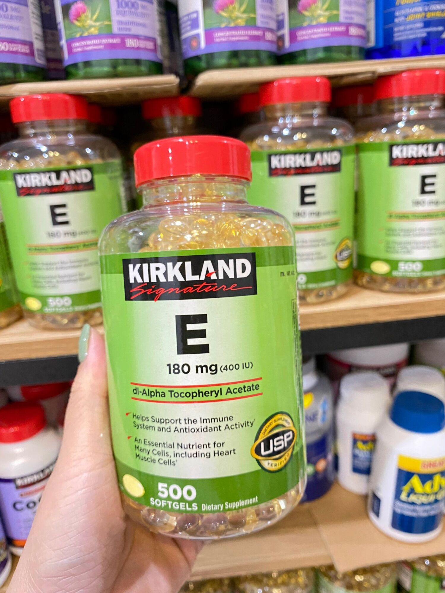 Viên uống đẹp da vitamin e 400 iu 500 viên kirkland của mỹ