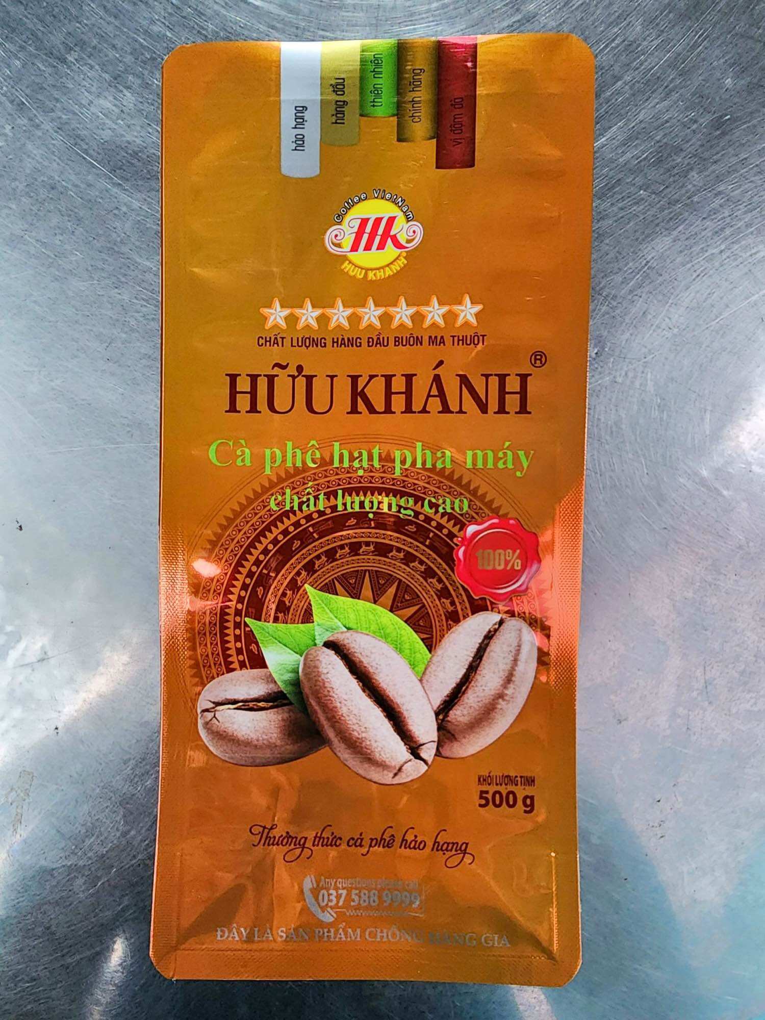 Cà phê hạt nguyên chất HỮU KHÁNH 7SAO (bịch 500gr)