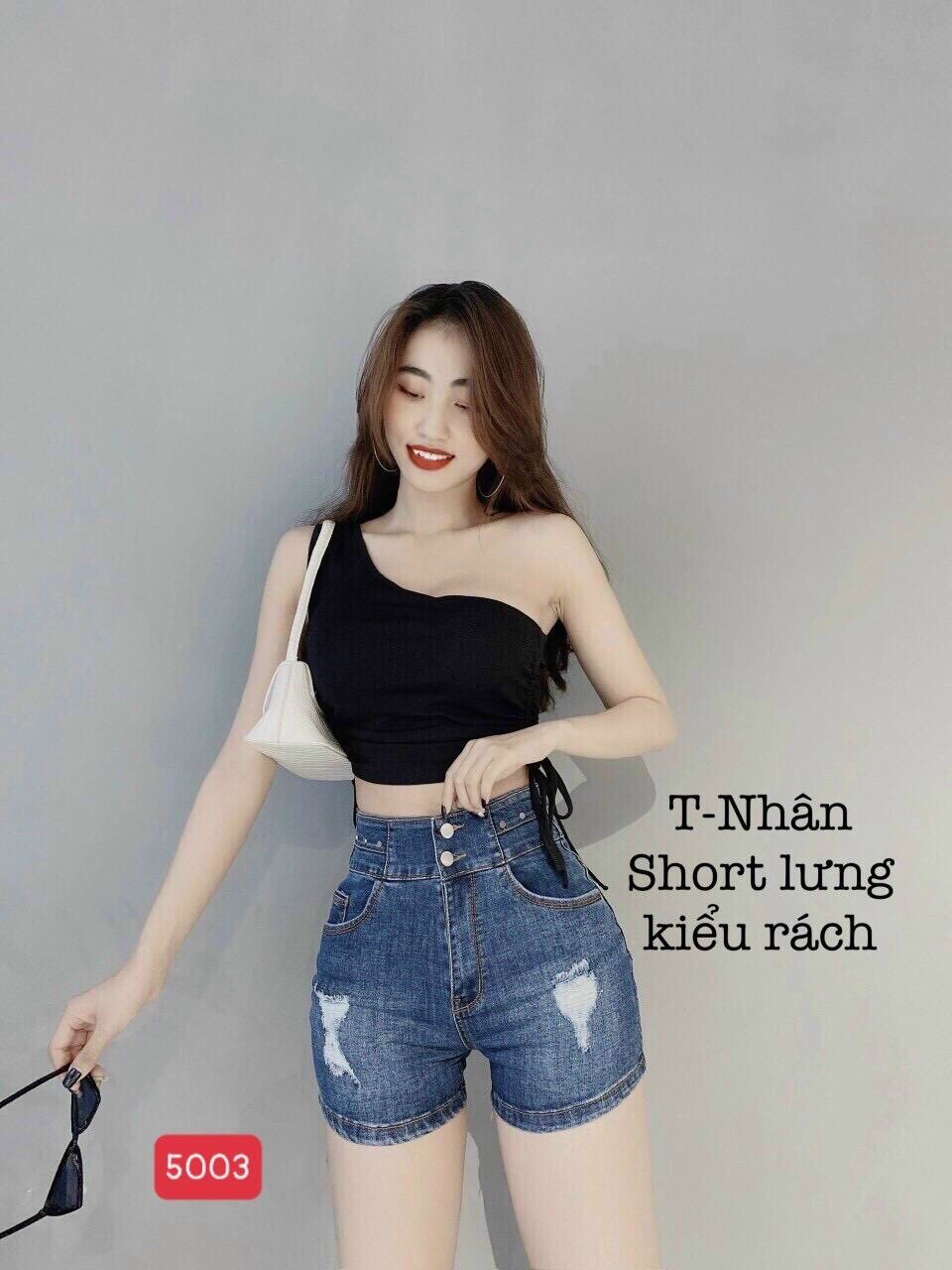 Quần short jean nữ lưng cao