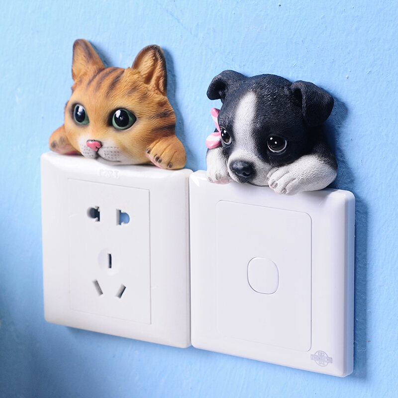 Miếng Dán Tường Miếng Dán Tường Miếng Dán Bảo Vệ Ổ Cắm Hình Chó Mèo Con Đáng Yêu Động Vật Sáng Tạo Dán Trang Trí Gia Dụng 3D Lập Thể