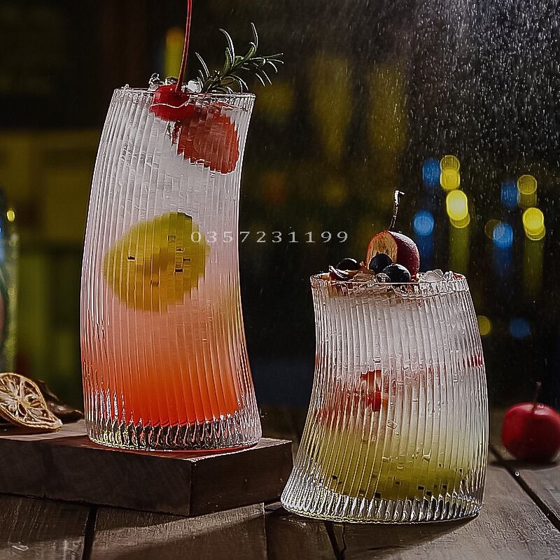 Cốc thuỷ tinh cong vân sọc - ly thuỷ tinh cafe