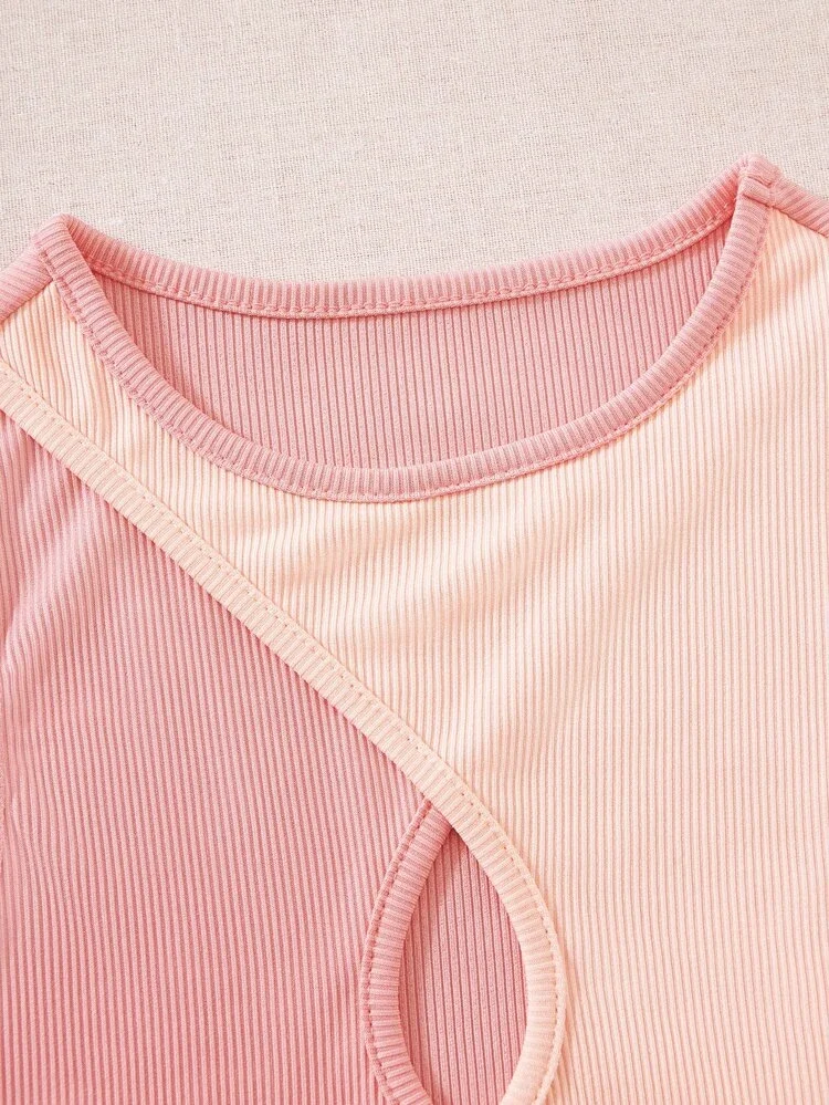 Áo croptop cổ tròn sát nách đan chéo hai màu (0731)