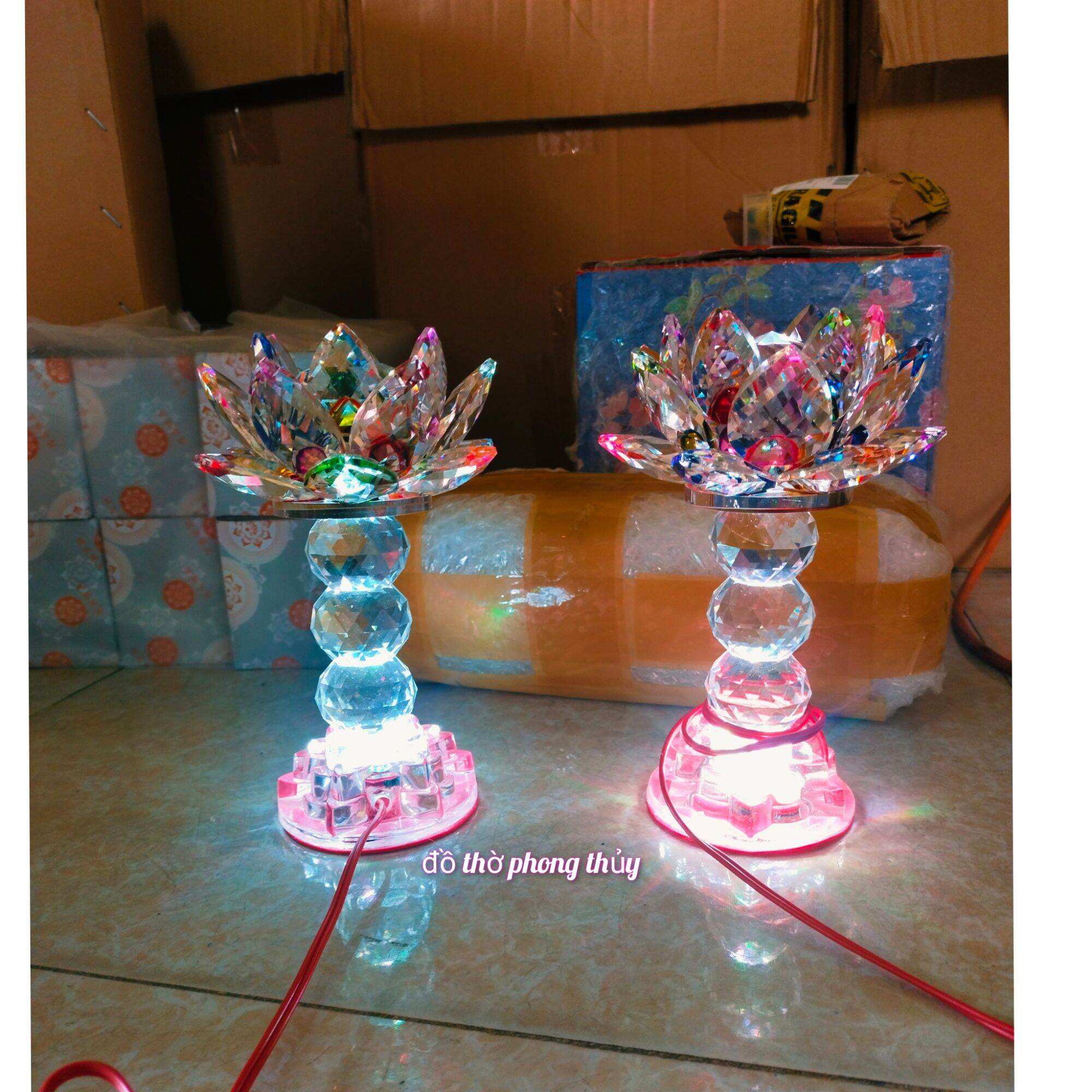 Đèn thờ cúng.sen pha lê 22cm