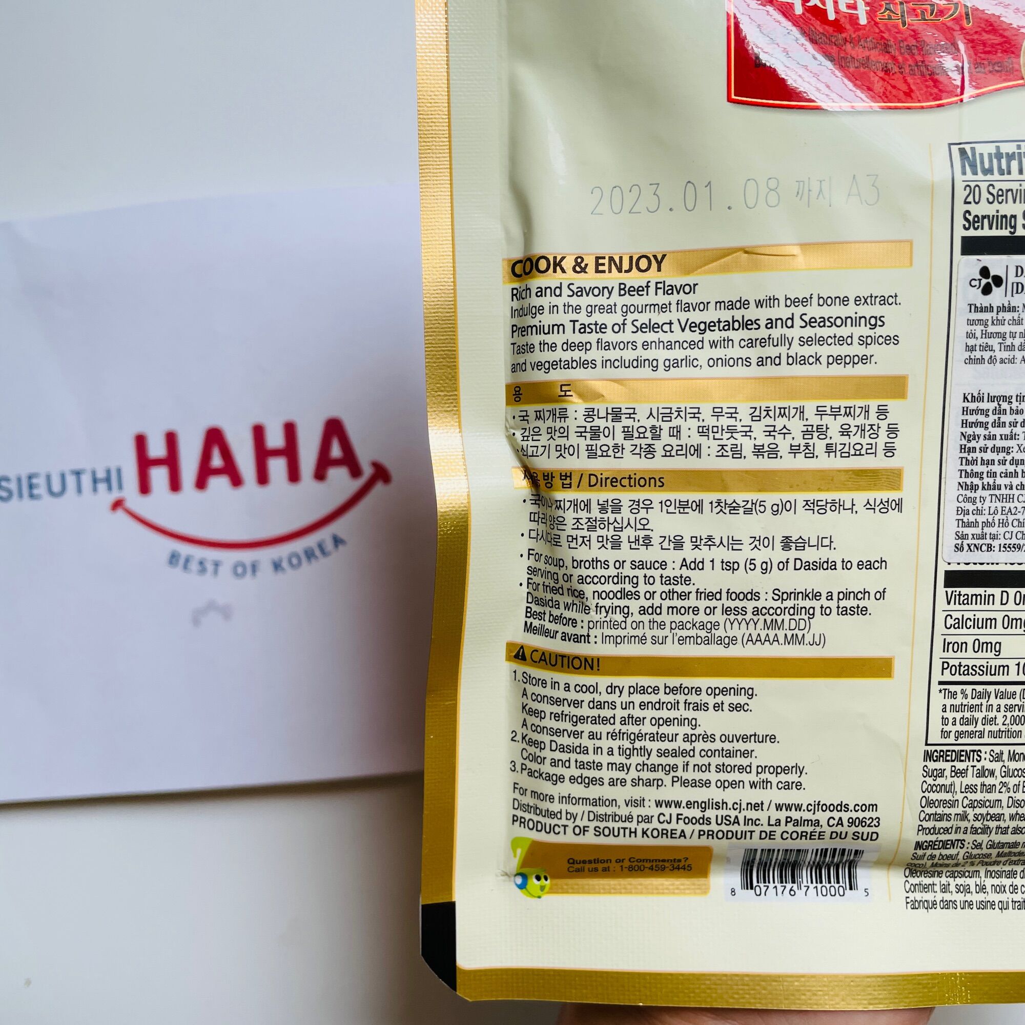 Bột nêm vị bò Hàn Quốc DASIDA Vàng Cao Cấp 100g