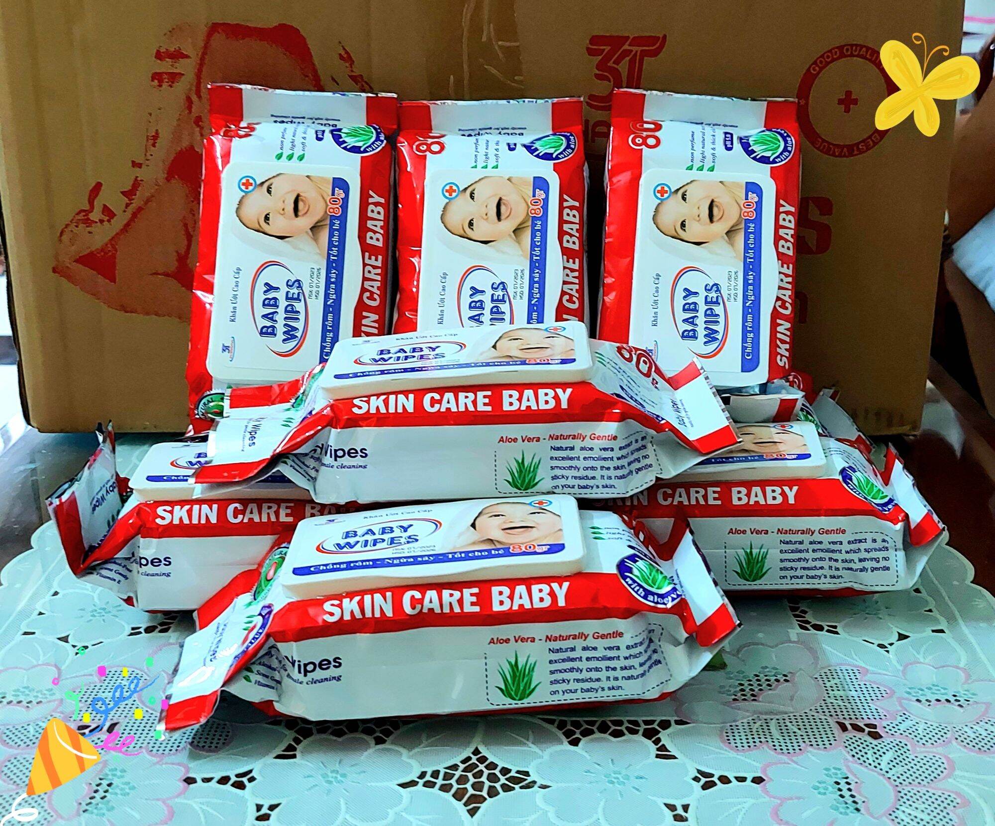 Combo 15 gói baby wipes 80g, màu đỏ, khăn giấy ướt cao cấp, vải mềm mịn, thơm dịu, không cồn, dùng được cho bé, hàng chuẩn, giá tại xưởng
