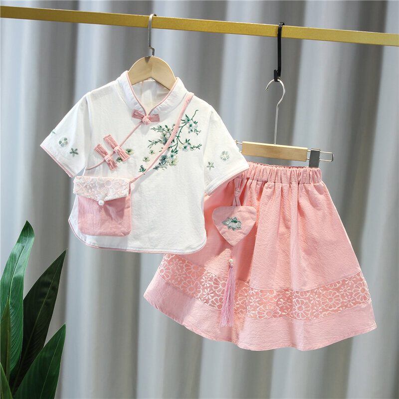 Hán Phục Trung Quốc Váy Thời Trang Phong Cách Thời Đường Cho Bé Gái Nhỡ Cổ Điển Mẫu Mỏng Mùa Hè Mẫu Mới 2024 Bộ Hai Chiếc Cho Bé Gái Phong Cách Tiên Nữ