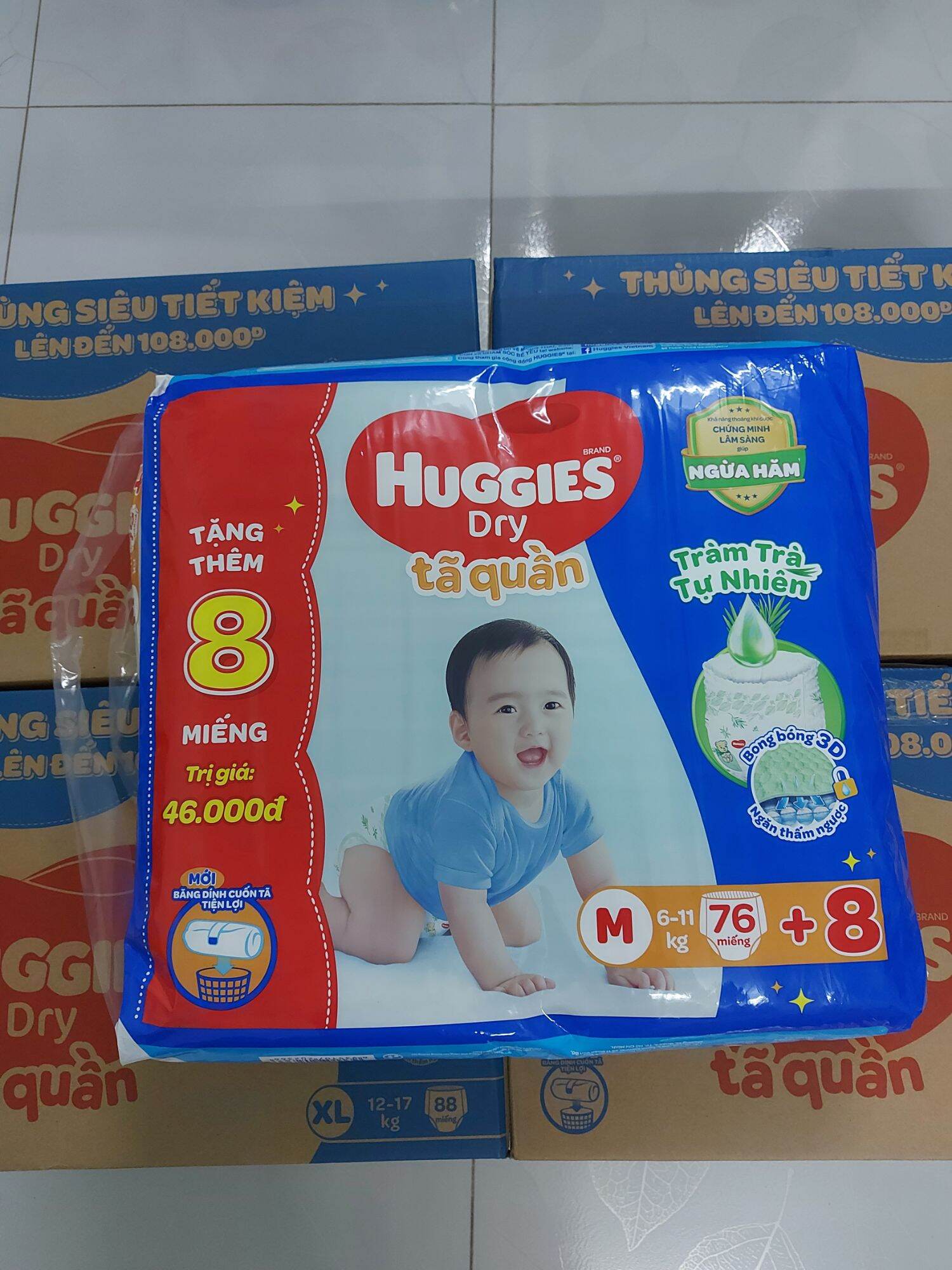 Tã quần huggies dry gói cực đại m76+8