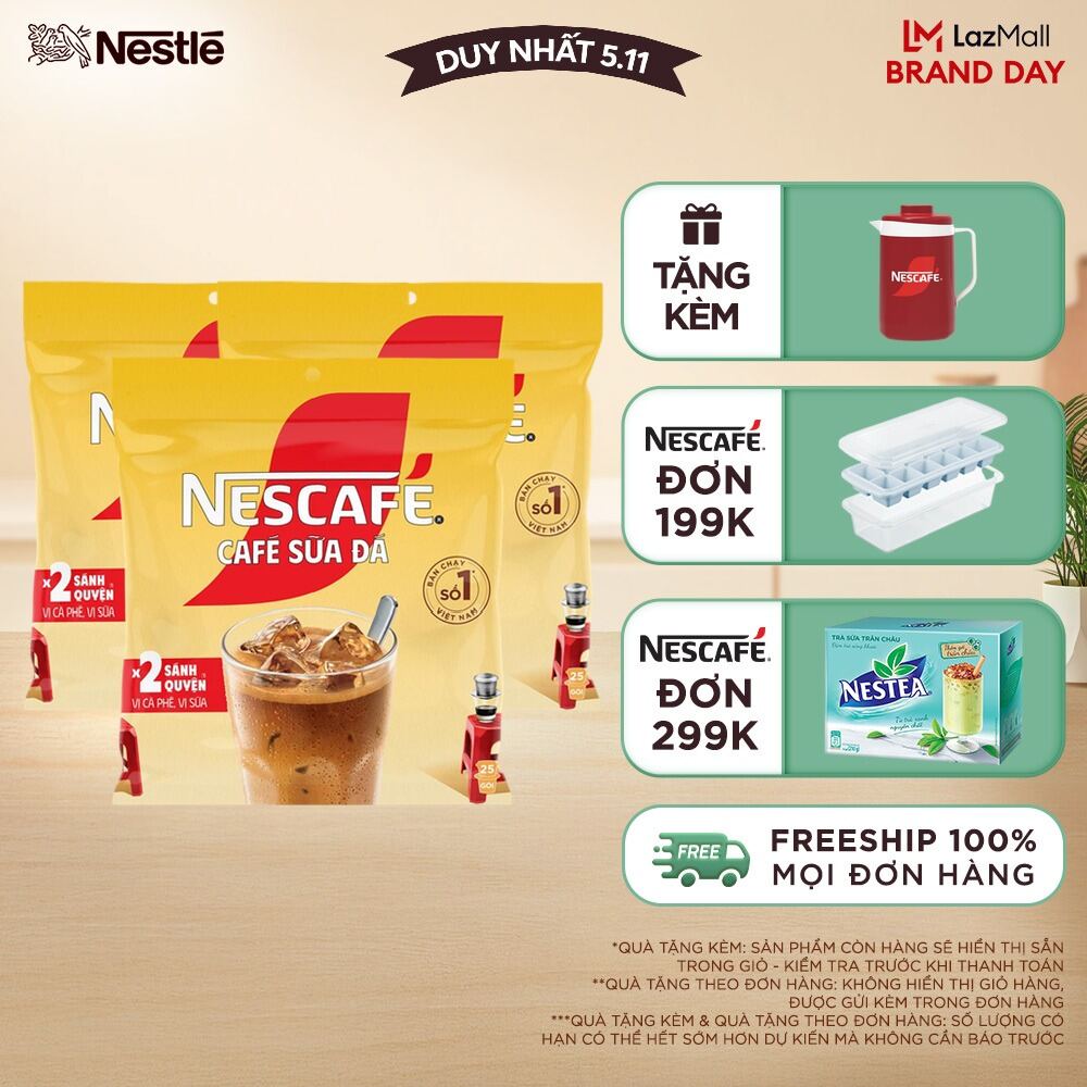 [ƯU ĐÃI THÁNG 11] [Giao hàng toàn quốc] Combo 3 Bịch Cà phê sữa NESCAFÉ Cà phê sữa đá 25 gói x 24 g)