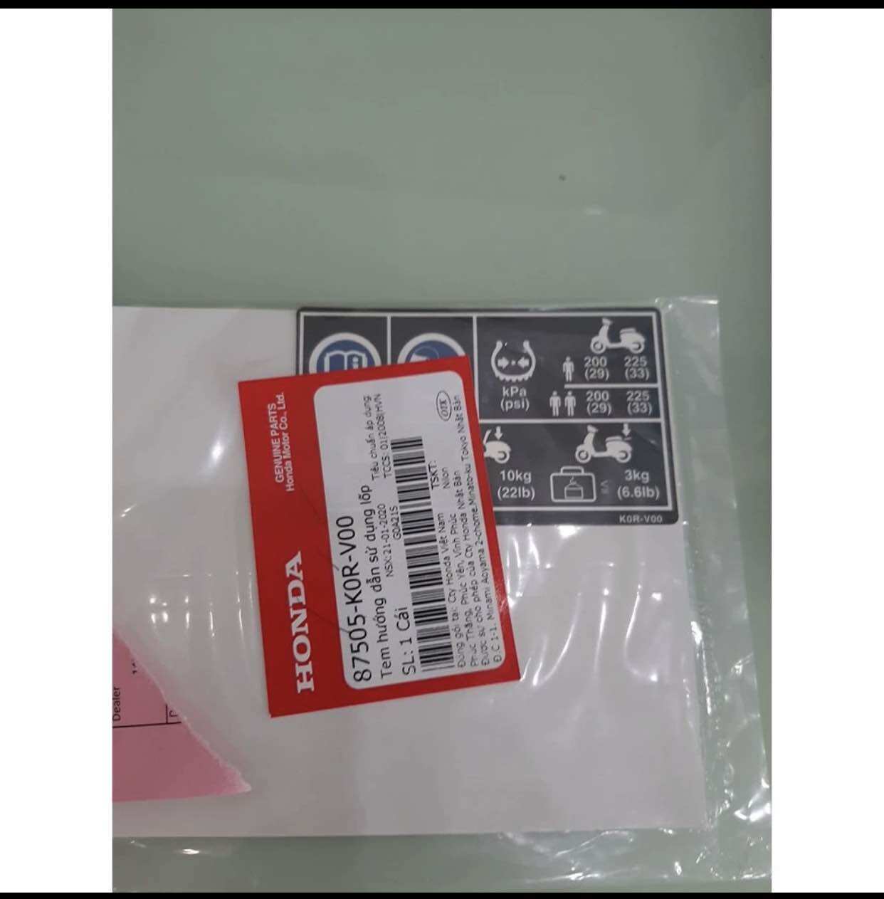Tem thông số lốp sh 2013-2019 tem thông số vision honda