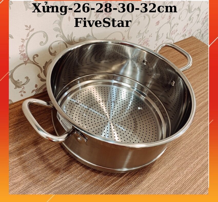 Xửng hấp inox FiveStar 26-28-30-32cm-không nắp-inox 430-giá hấp bánh-hấp cách thuỷ sáng bóng,dày đẹp-giá rẻ-BH 5N