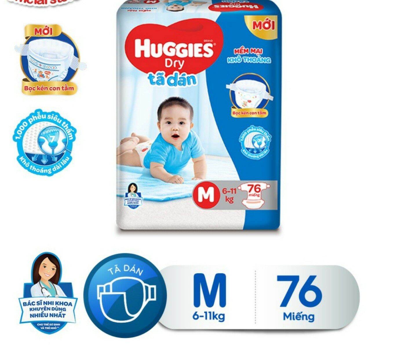 Tã dán huggies super jumbo m76/l68/xl62/xxl56 daye mới