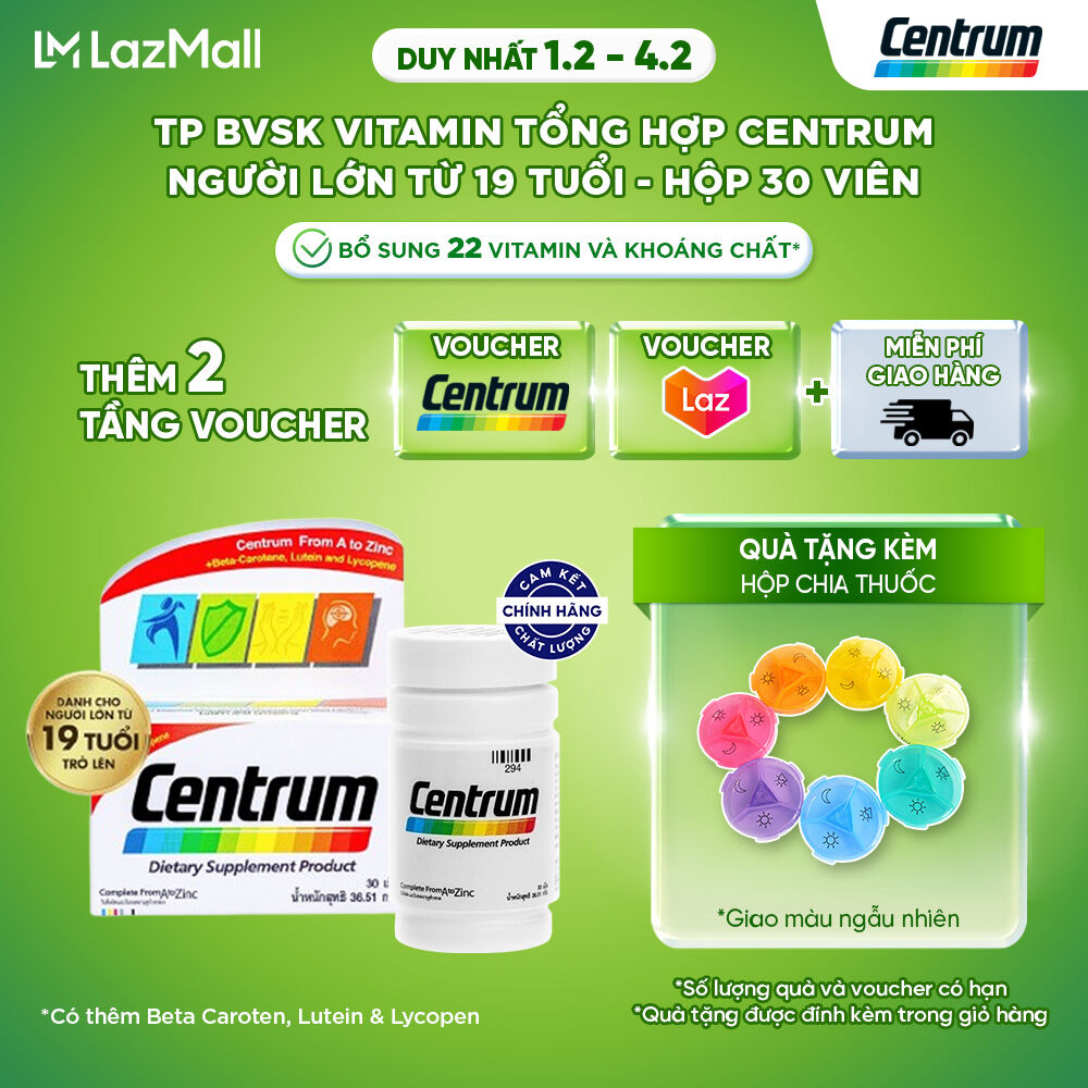 Tp Bvsk Centrum Multivitamin for Adults from 19 Years Old 30V Supplements More Than 20 Vitamins & Minerals to Help You Always Have Enough Nutrients Giá  199,800 Đồng*Miễn phí vận chuyển