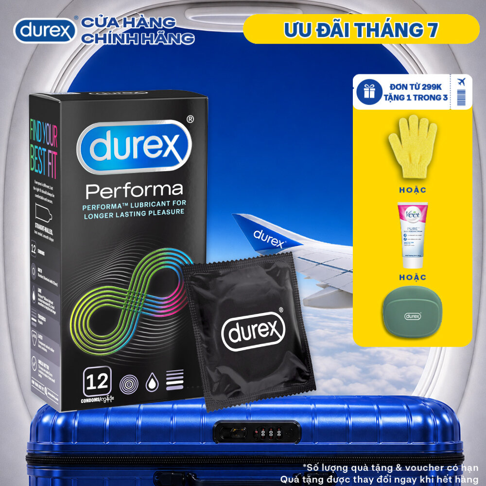 Bao cao su Durex Performa kéo dài thời gian, size 52mm, hộp 12 bao