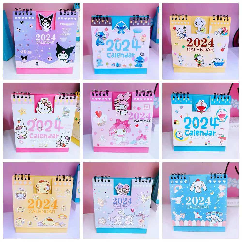 Lịch để bàn 2024 Doremon, Kuromi, Hello Kitty, Melody, Stitch, Minion, Pom Purin, Cinnamoroll, Snoopy