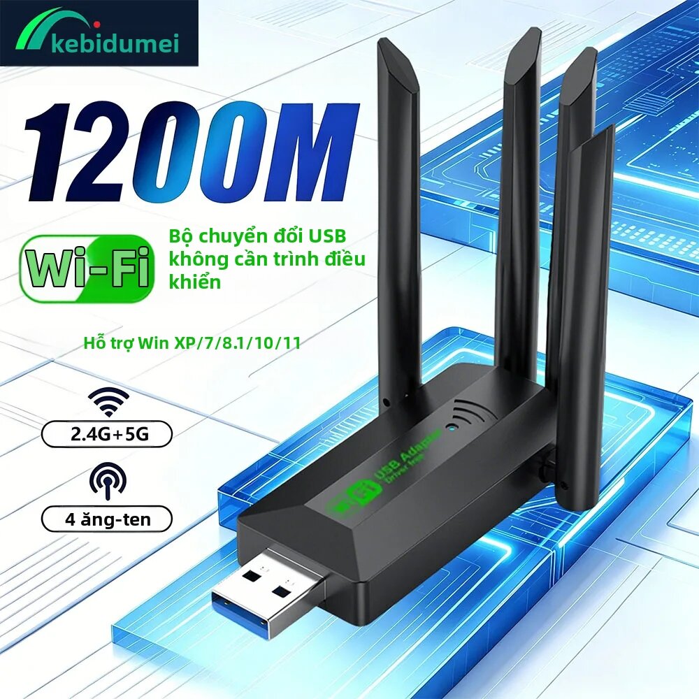 kebidumei | Kebidumei 1200Mbps Bộ Chuyển Đổi USB WiFi Băng Tần Kép 2.4G + 5GHz Với 4 Ăng-ten Thẻ Không Dây Tốc Độ Cao USB3.0 Dongle Cho Máy Tính Xách tay/PC Giá 310,000 Đồng*Miễn phí vận chuyển