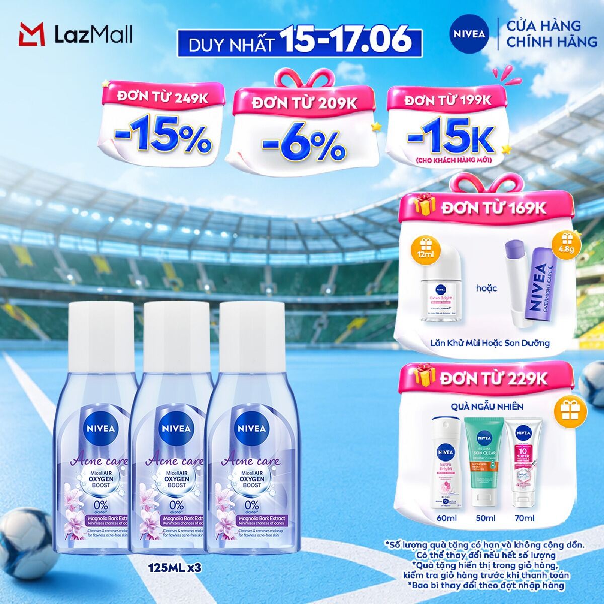 Bộ 3 Nước Tẩy Trang NIVEA Cho Da Mụn Acne Care Makeup Clear Micellar Water (125 ml) - 89270x3