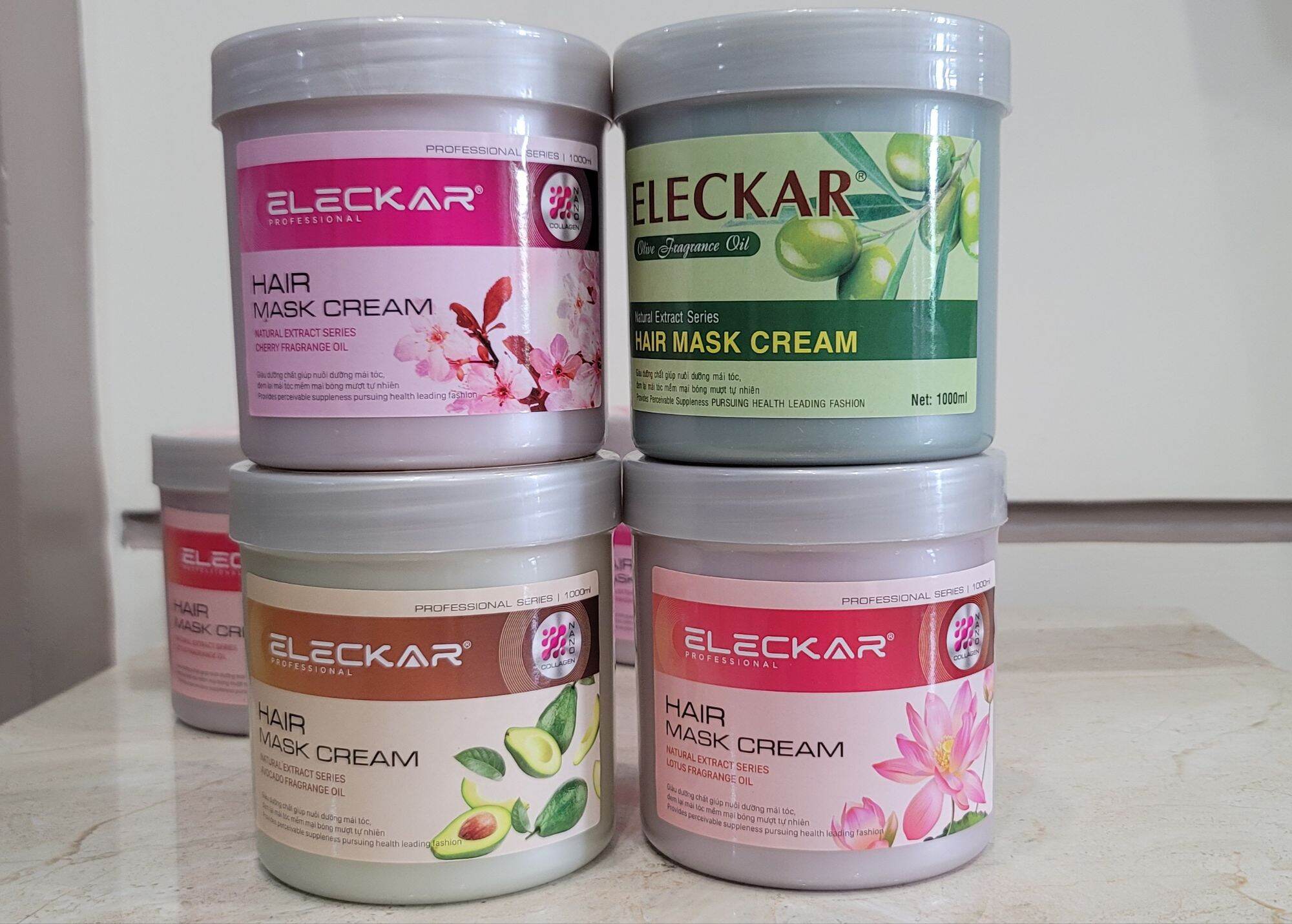 Hấp dầu, ủ lạnh tóc ELECKAR, LK OLIVE, BƠ, HOA ANH ĐÀO, HOA SEN 1000ml