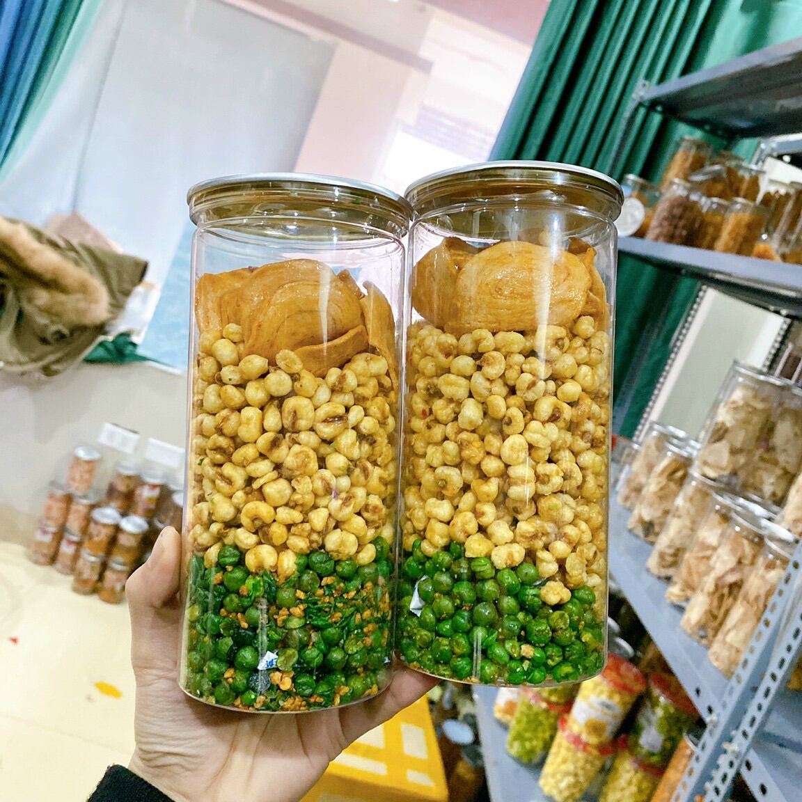 MIX 3 VỊ HŨ 450G - Đậu Hà Lan mix tai heo mặn và bắp tỏi ớt hủ pet ăn vặt đầy ú ụ