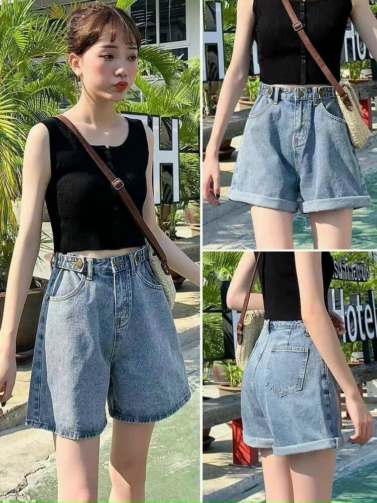 Quần jean đùi 3 khuy. quần short jean ngố đùi ba khuy