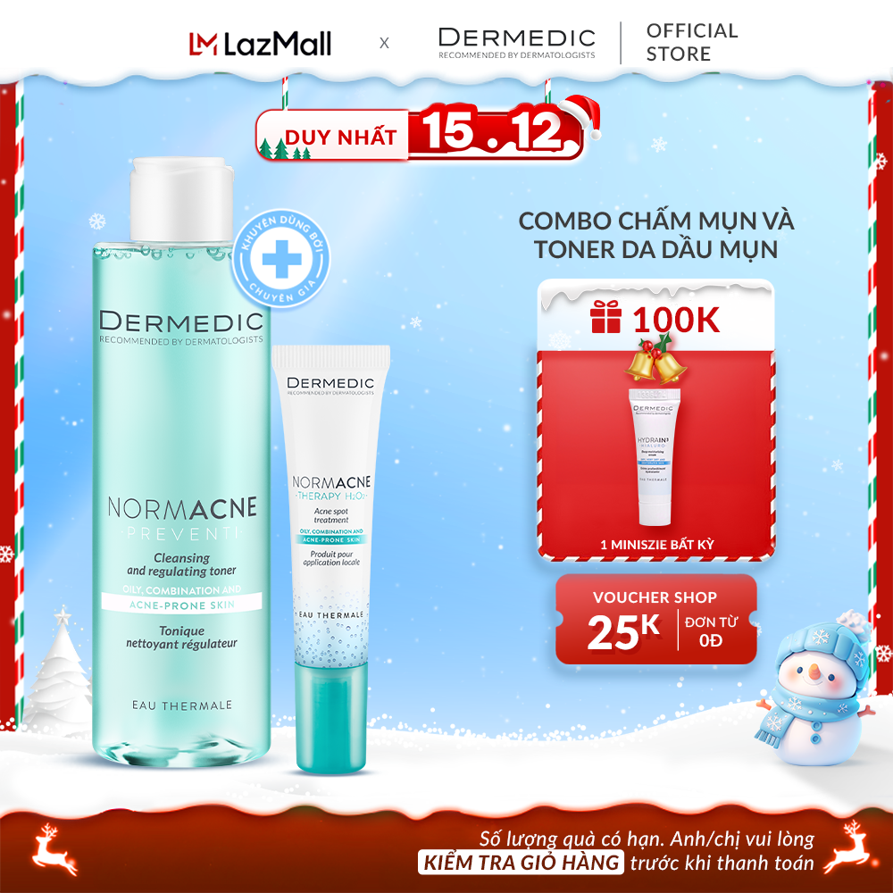 [Giftset] Bộ quà tặng Combo Toner và Gel chấm mụn chăm da dầu mụn Dermedic Normacne