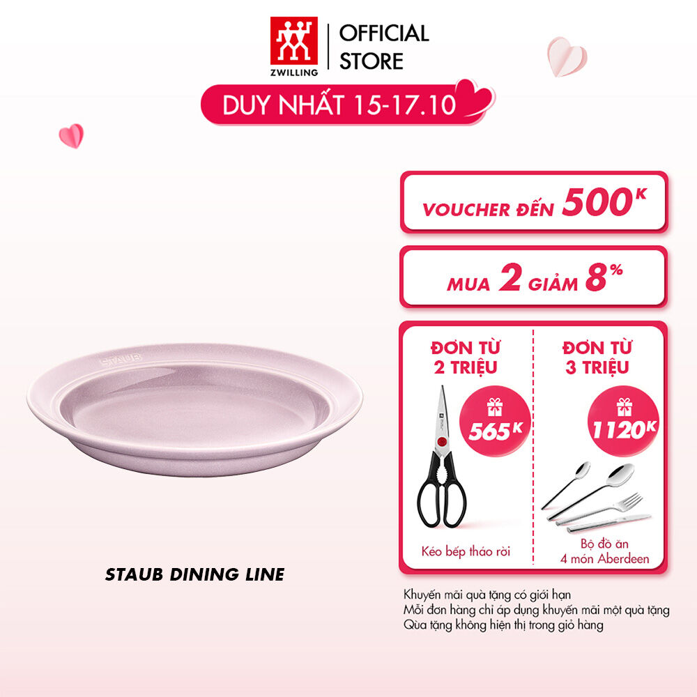 Đĩa gốm sứ sâu lòng cao cấp STAUB size 22cm/24cm (màu trắng truffle/Hoa anh đào)