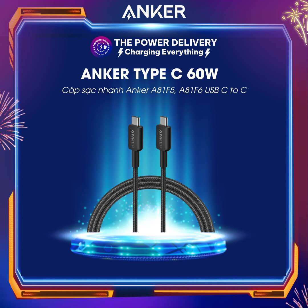 Cáp sạc nhanh anker a81f5, a81f6 usb c to c 3ft/0.9m 6ft/1.8m bện nylon