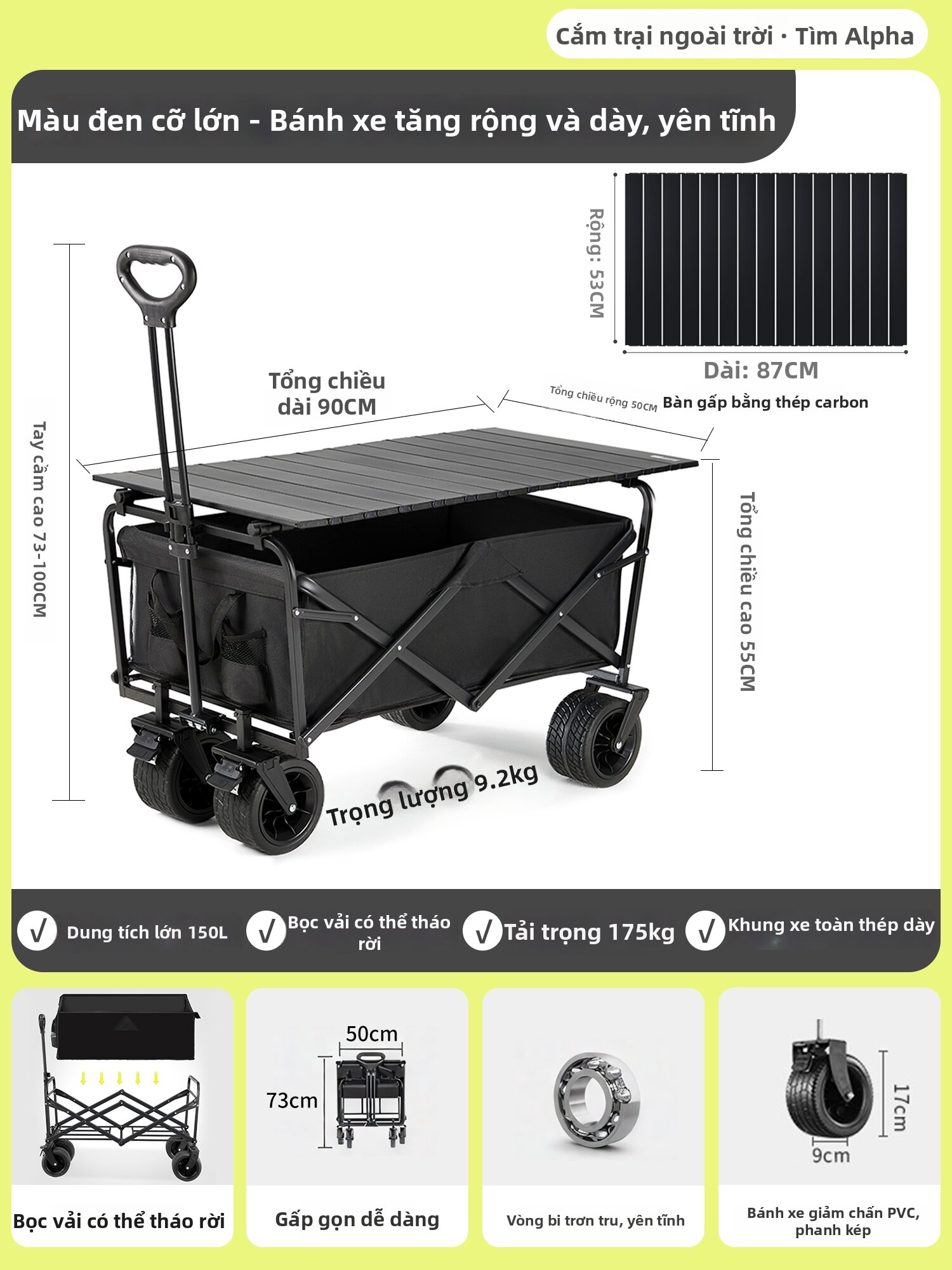 Foldable Large Capacity Camping Trolley - 4