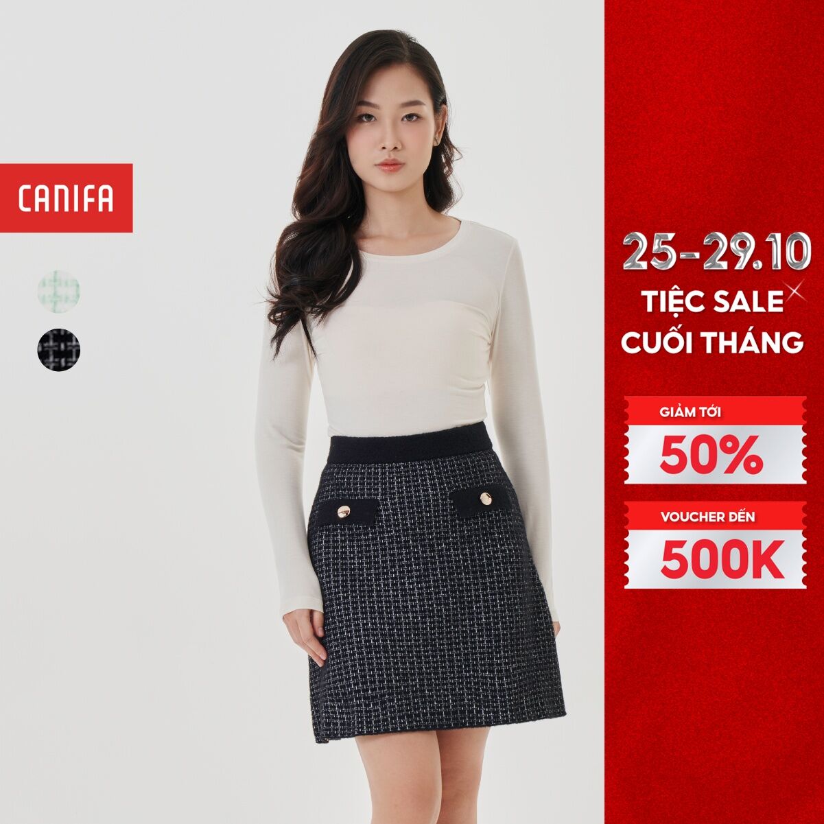 Chân váy len nữ CANIFA dáng A họa tiết kẻ 6KS23C005