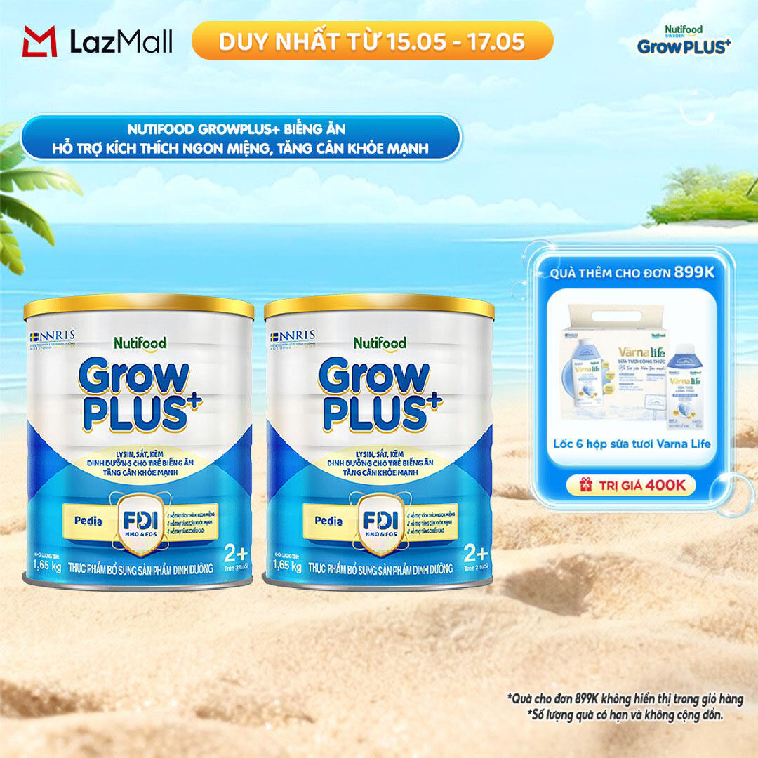 Combo 2 Sữa Bột Nutifood GrowPLUS+ Biếng Ăn (Xanh) 2+ - Hỗ Trợ Kích Thích Ngon Miệng, Tăng Cân Khỏe Mạnh (2 Lon 1,65 Kg)