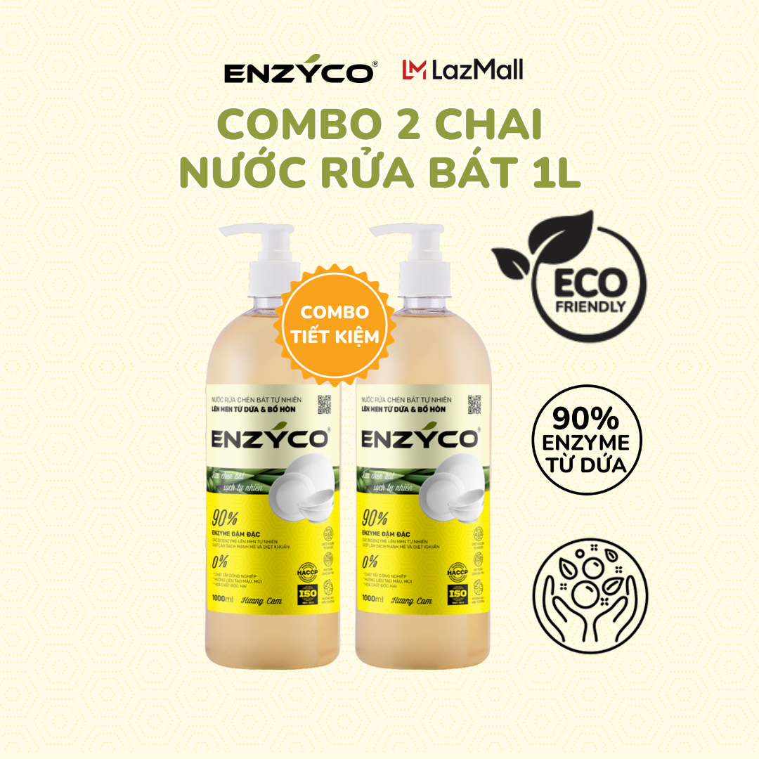 Enzyme 2 PCs 1L biological dishwashing liquid bottle-90% pineapple strong cleaning power, for sensitive skin-orange fragrance