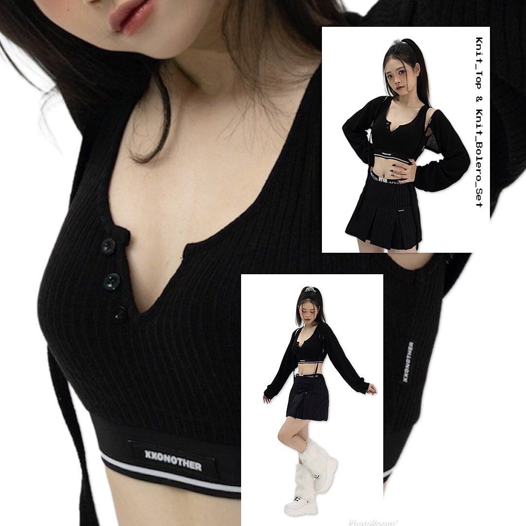 Set áo khoác lửng và áo 3 lỗ vải len Knit Set