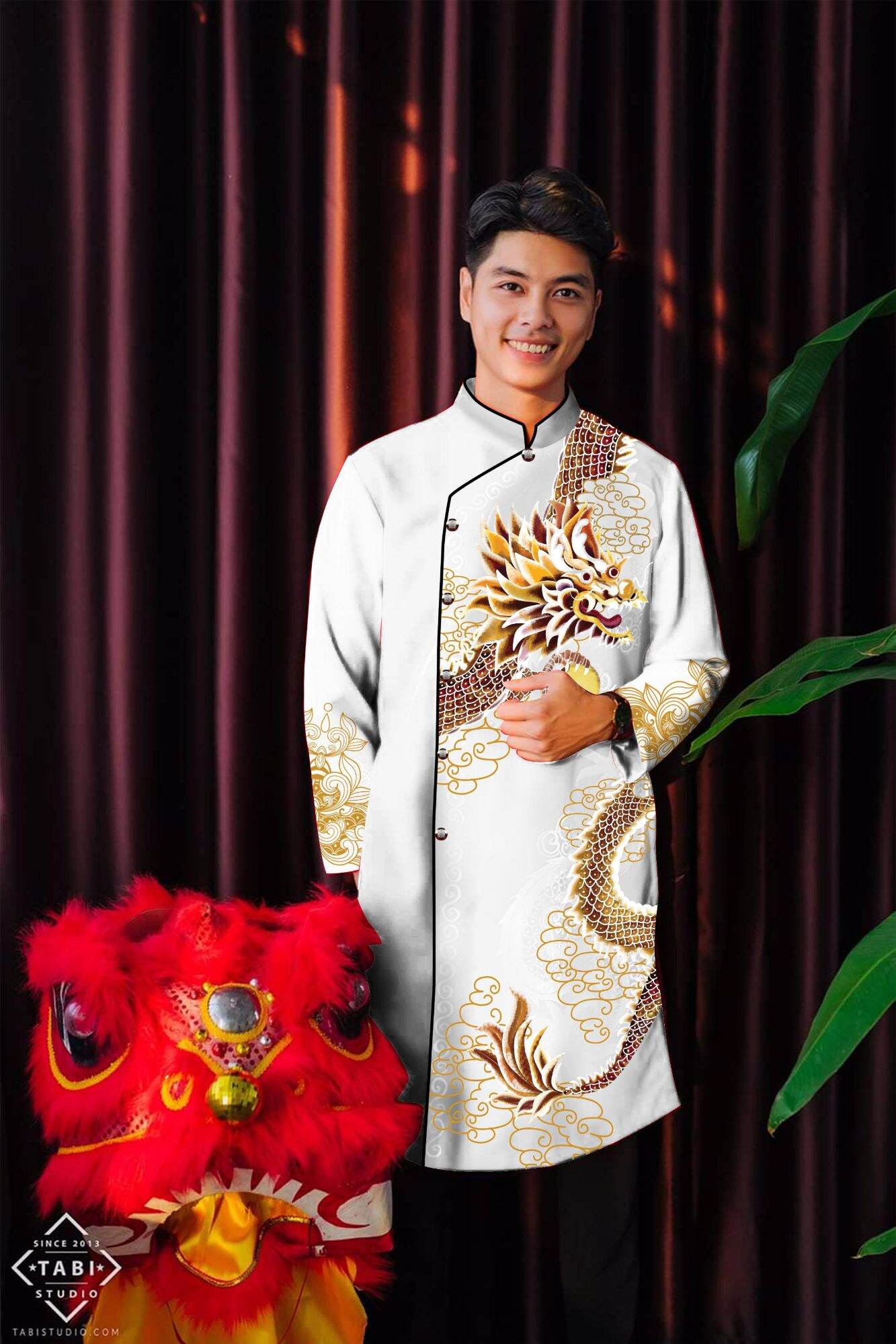 Áo dài cách tân nam . vải gấm thương hải