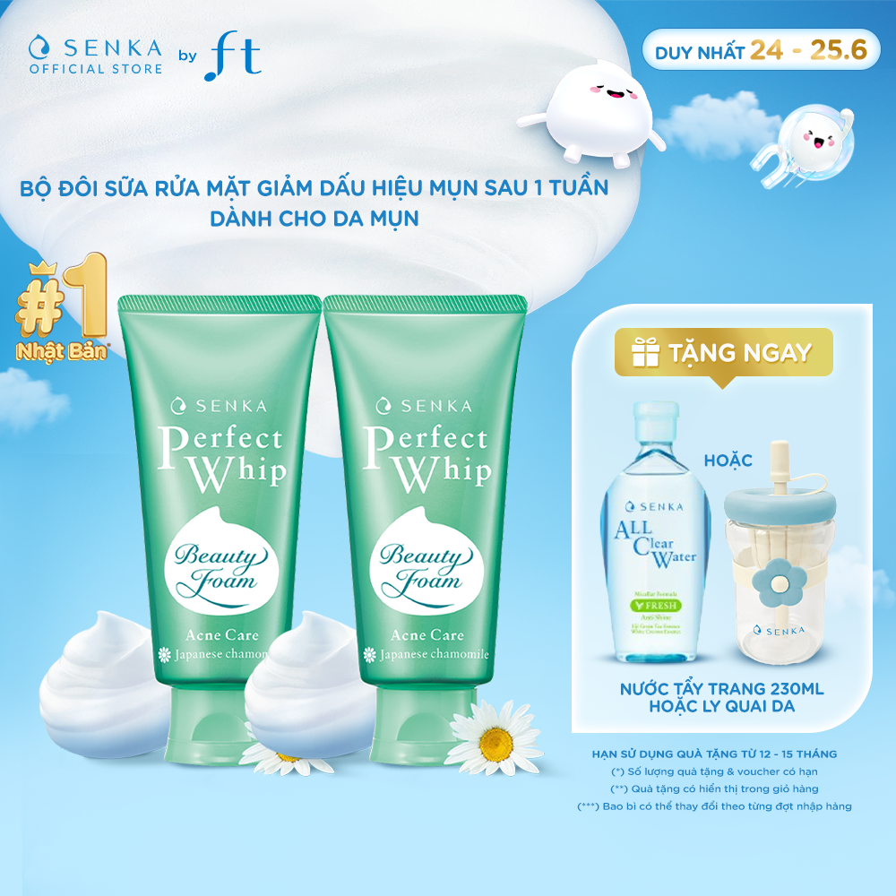 Bộ đôi sữa rửa mặt tạo bọt cho da mụn chứa Salycilic Acid ngăn ngừa mụn SENKA PERFECT WHIP ACNE CARE 100Gx2
