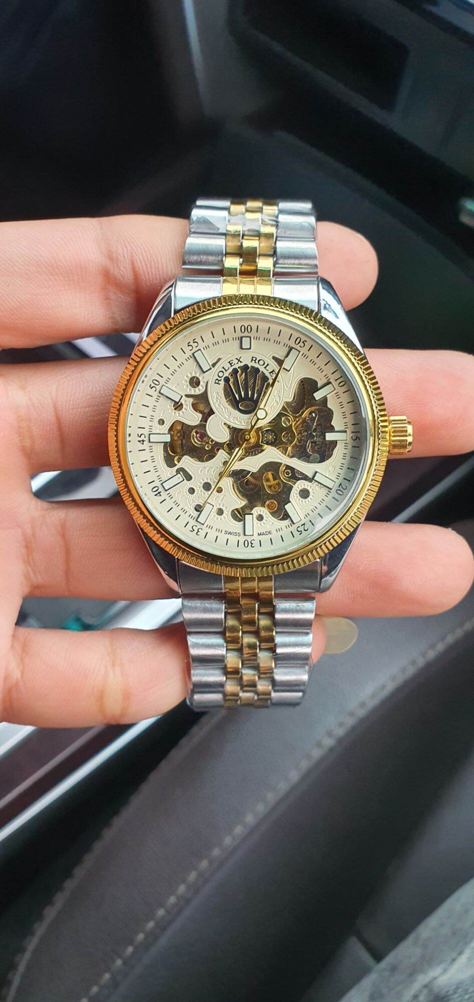 Đồng hồ cơ automatic rolex có trợ cót tay phom demi lên tay cực đẹp