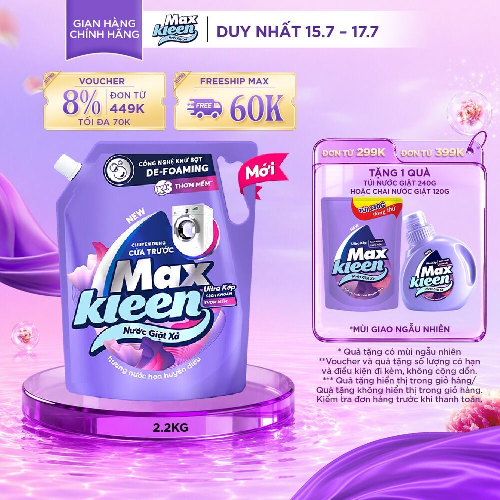 Nước giặt xả cho máy giặt cửa trước MaxKleen hương Huyền Diệu 2.2kg