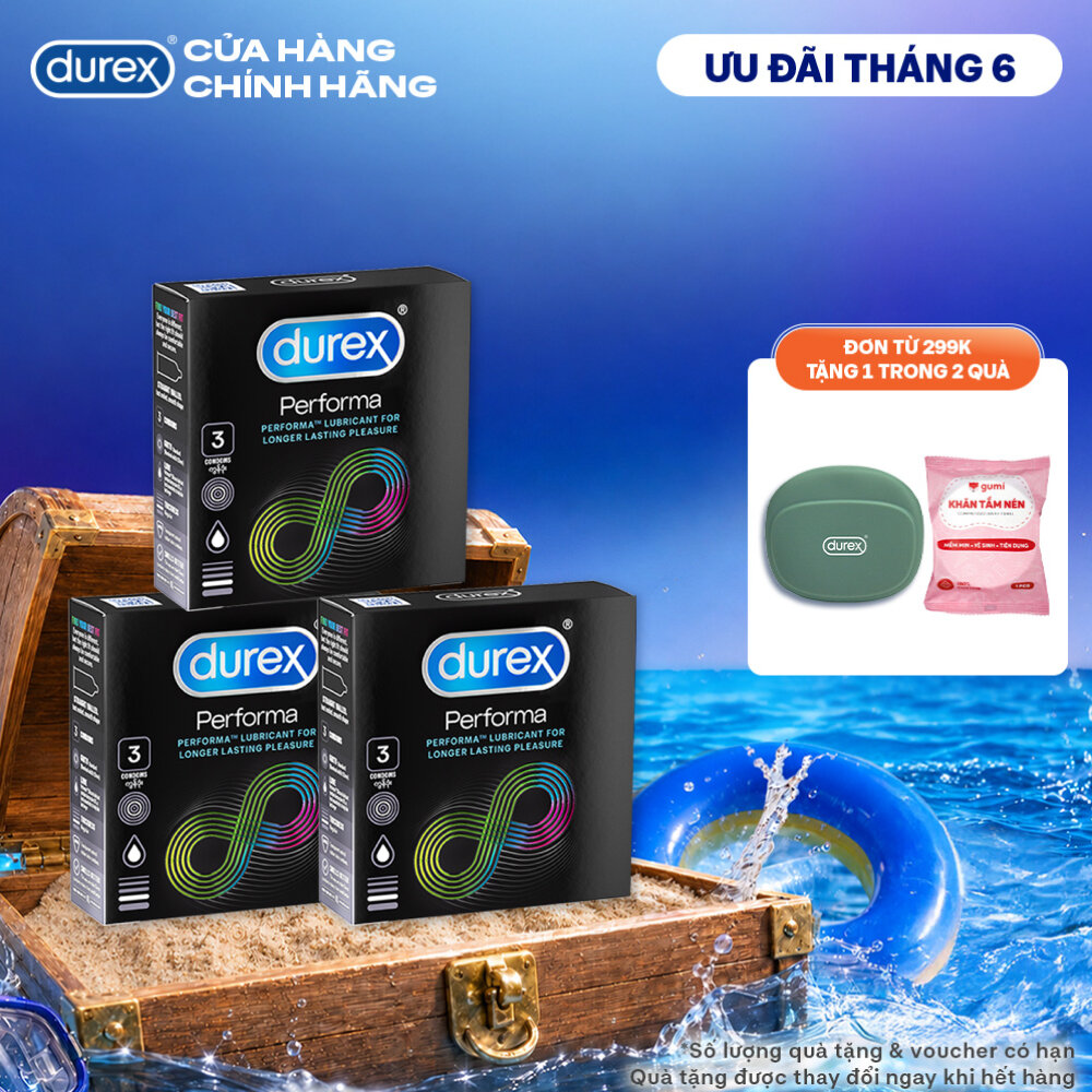 Bộ 3 hộp bao cao su Durex Performa kéo dài thời gian, size 52mm, 3 bao/hộp