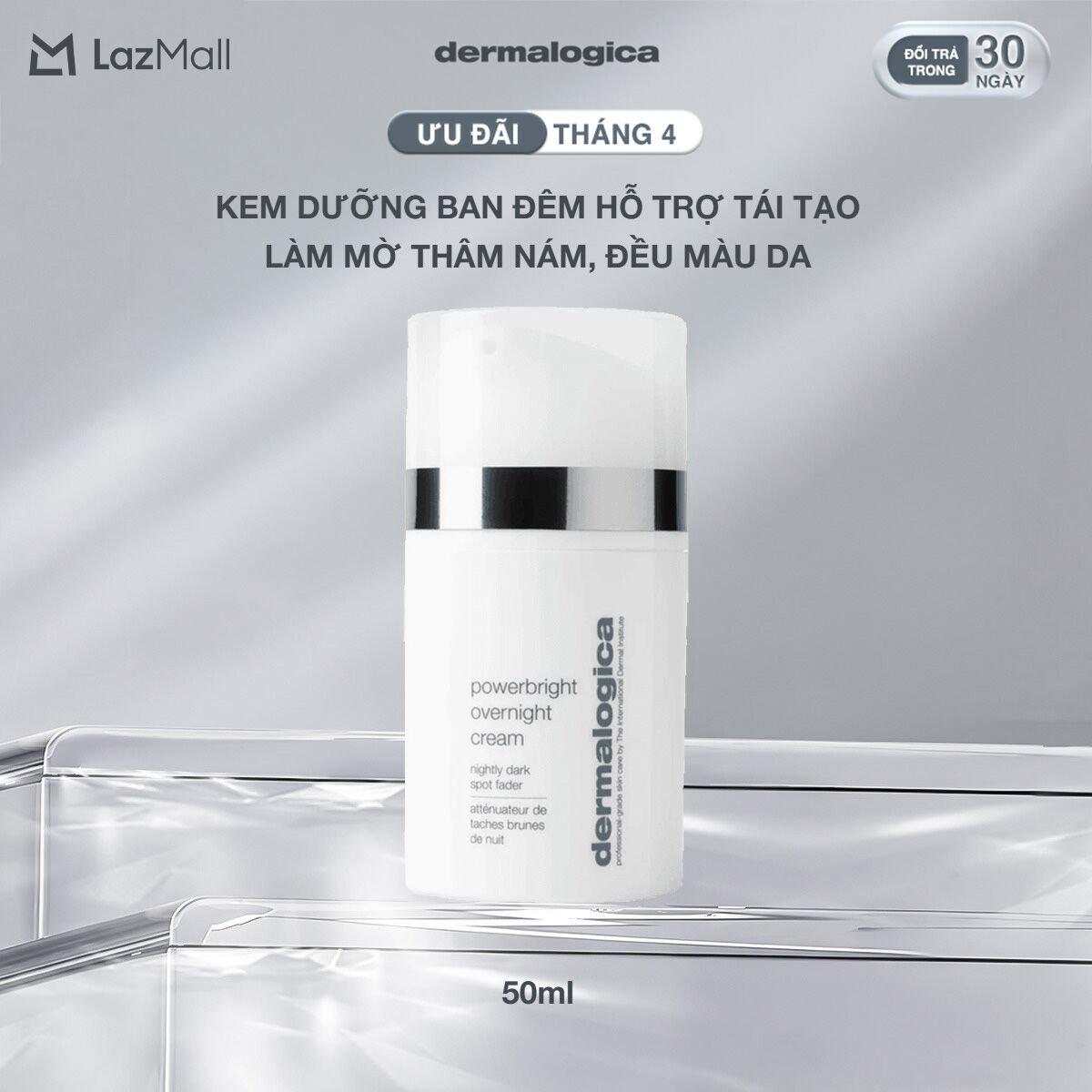 Mới! Kem dưỡng ban đêm dermalogica powerbright overnight cream hỗ trợ tái tạo làm mờ thâm nám, đều màu da 50ml