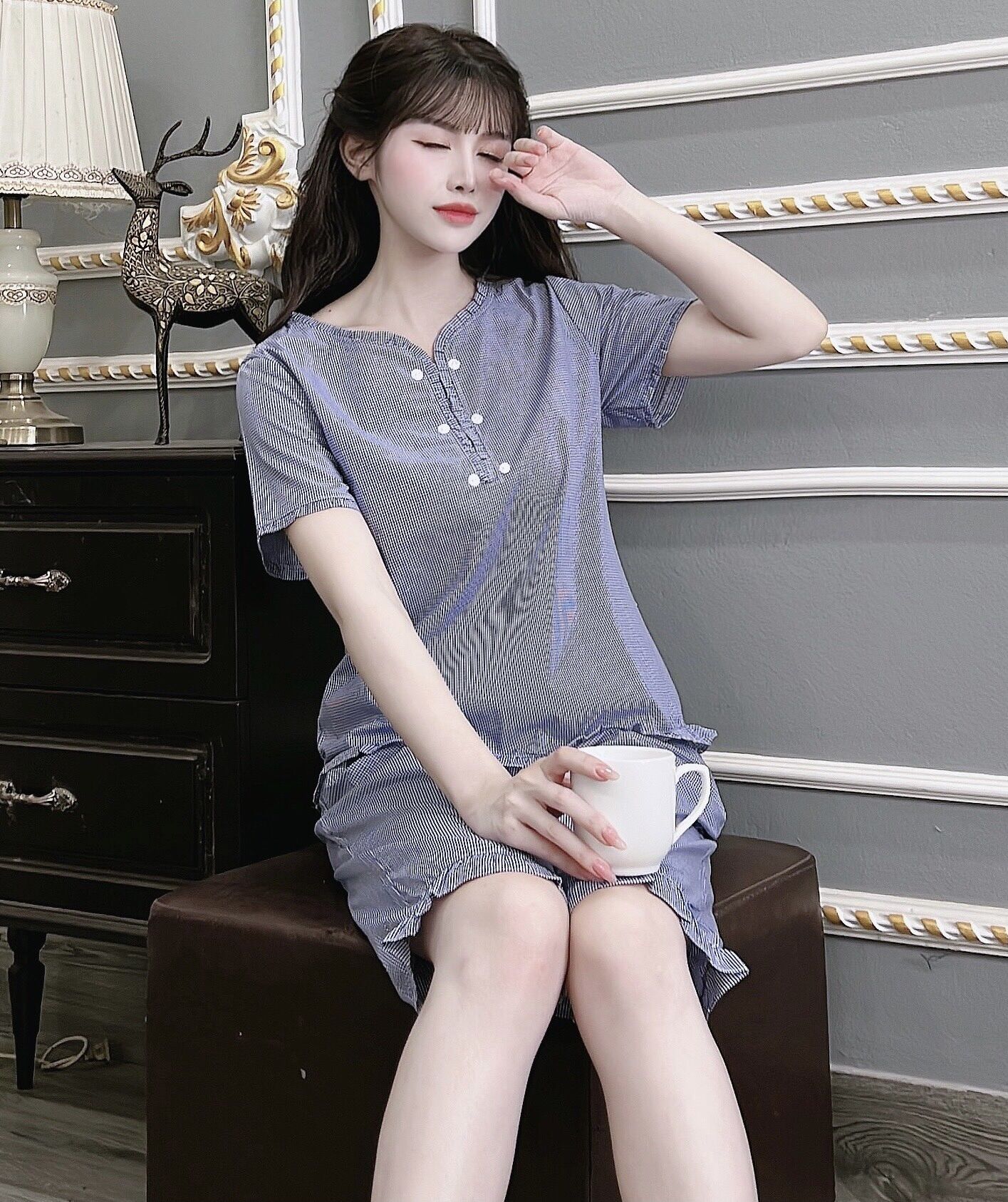 Đồ bộ nữ mẫu lửng, vải kate