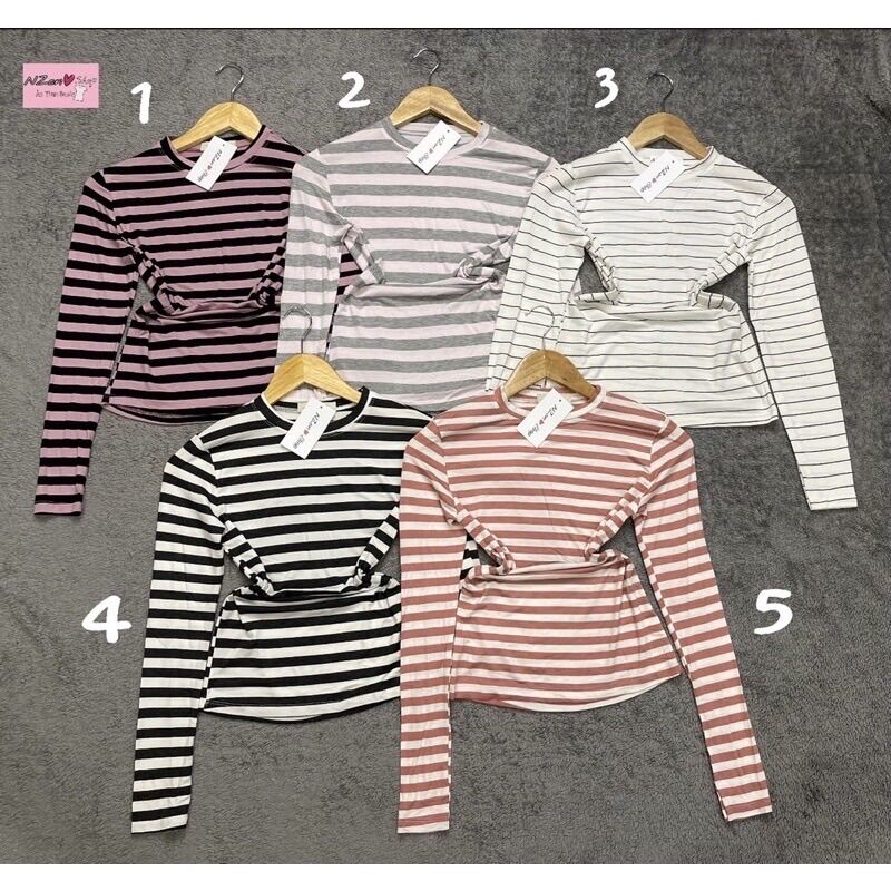 Combo 3 áo thun sọc body tay dài cổ tròn