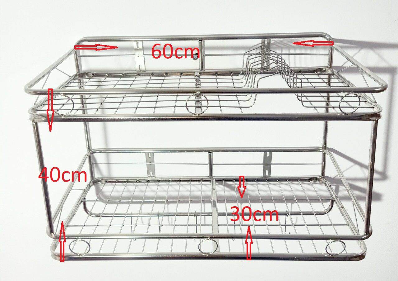 Kệ treo tường, kệ úp chén bát inox 2tầng có đĩa có móc lùa.