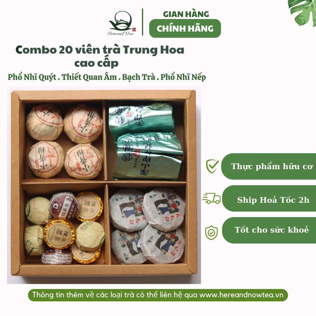 Set trà Trung Quốc cao cấp trà Phổ nhĩ chín Thiết quan âm Bạch trà Vân Nam hộp trà 20 viên 135g