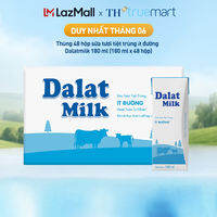Thùng 48 hộp sữa tươi tiệt trùng Dalatmilk ít đường 180 ml (180 ml x 48)
