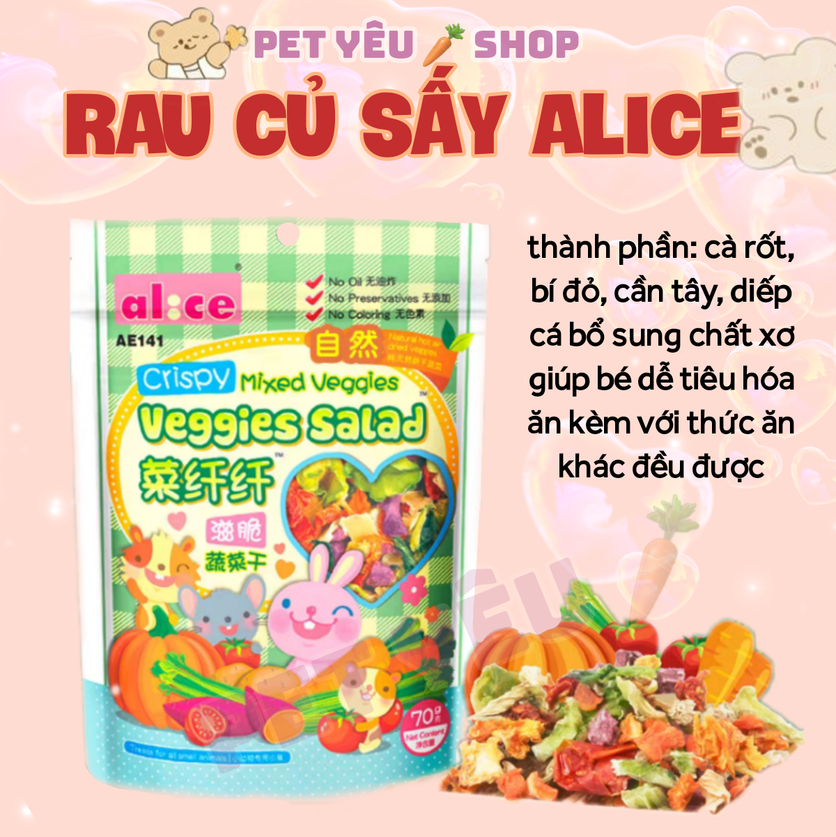 Snack Rau củ sấy alice 🐻FREESHIP🐻 thức ăn vặt thỏ bọ chuột lang chinchilla hamster