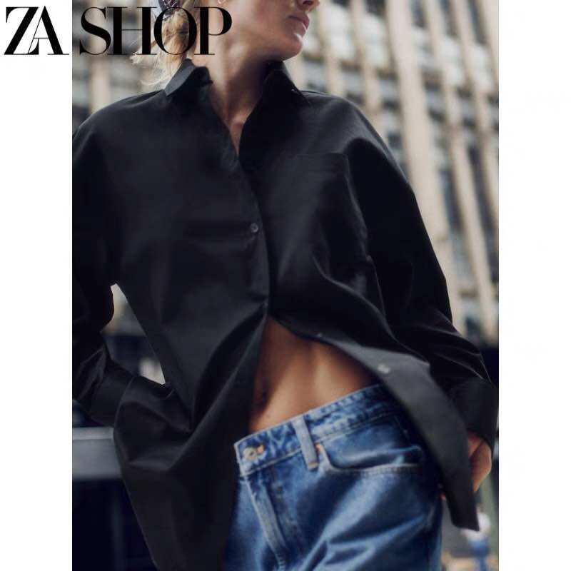 Áo sơ mi zara dáng rộng trơn đen